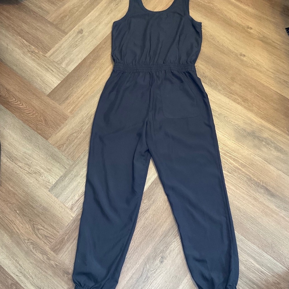 A Loves A Sleeveless Drawstring Waist Jumpsuit Womens Navy Blue XS Boho Classy